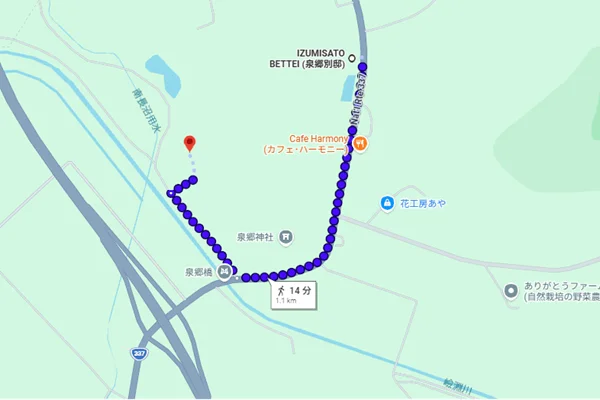 泉郷別邸から松原温泉までの経路