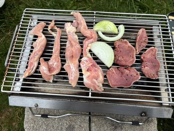 生のせせりと豚タン、玉ねぎの串に刺さない焼き鳥